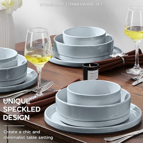 Onader Dinner Plates and Bowls Sets, 8 Pieces Stoneware Dinnerware Service for 2, Gray Ceramic Kitchen Dish Set, Speckled Dishware Dining Ware - Slate Gray - Image 5