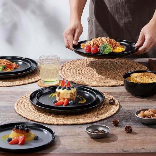LIANYU Porcelain Dinnerware Sets, 12 Piece Dishes Set for 4, Black Onyx - Image 4