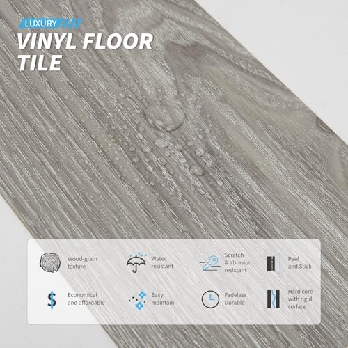 Art3d Peel and Stick Floor Tile Vinyl Wood Plank 12-Pack 18 Sq.Ft, Light Grey, Rigid Surface Hard Core Easy DIY Self-Adhesive Flooring - Image 4