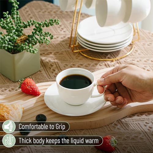 BTaT- Cappuccino Cups with Saucers 8 oz, Set of 12, White Porcelain Coffee Cup and Saucer Set for Latte, Mocha, Tea, Au Lait, Flat White, Dishwasher, Microwave, Freezer and Oven Safe - Image 6