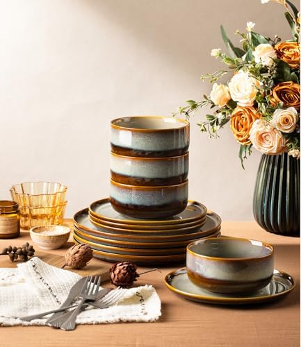 TheTerra Ceramic Dinnerware Set for 4, 12-Piece Plates and Bowls Set - Image 5