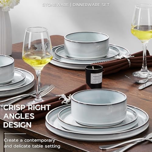 Onader Ceramic Dinnerware Sets for 6, Stoneware Plates and Bowls with Rustic Terracotta Bottom, Elegant Kitchen Dinner Dish Set, 18-Piece Dishware Tableware - Glacier White - Image 5