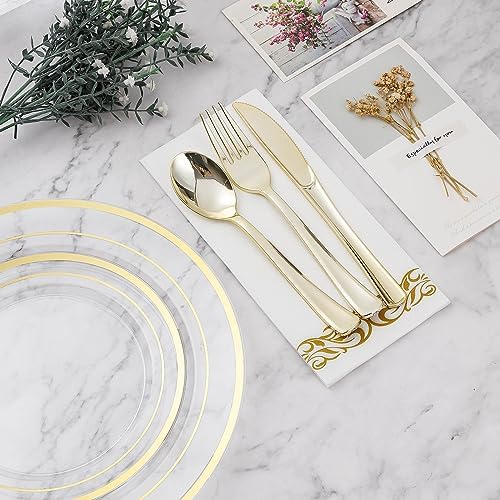 BESTVIP 700 PCS Clear Gold Plastic Plates and Silverware Set Disposable - Image 6
