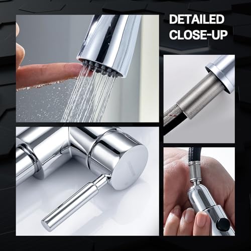 WEWE Pull-Down Kitchen Faucet, 3-Mode Sprayer, Polished Chrome, High Arc - Image 6