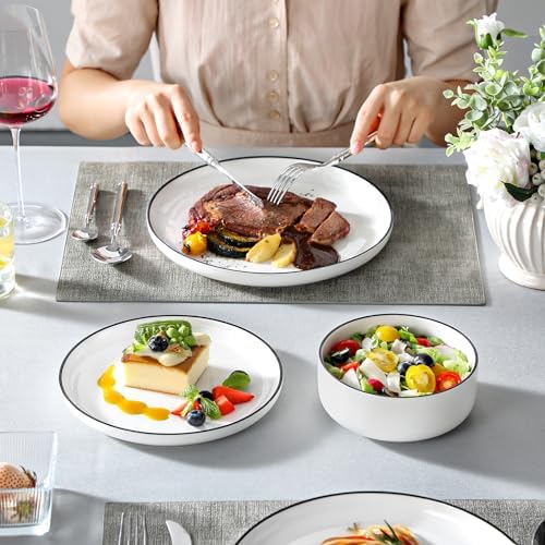 MALACASA 18 Pcs Porcelain Plates and Bowls Sets,Dinnerware Set for 6,White - Image 5