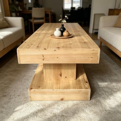 Rustic Solid Wood Coffee Table for Living Room, Big Rectangle Coffee Table - Image 7