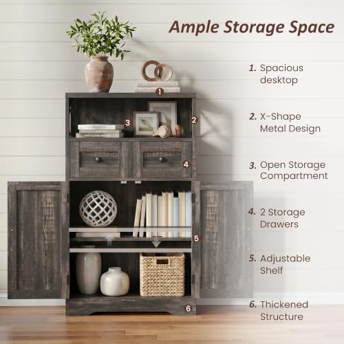 Farmhouse Storage Cabinet Set of 2, Small Kitchen Pantry Coffee Bar Cabinet - Image 6