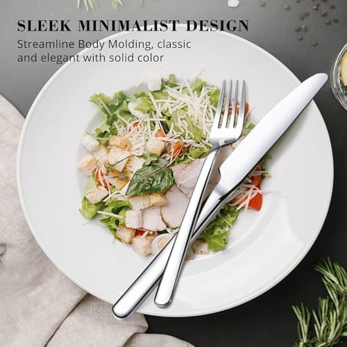 KINGSTONE Silverware Set, 5 Piece Flatware Cutlery Set for 1, 18/10 Stainless Steel Silverware Mirror Polished Dishwasher Safe for Home, Restaurant, Wedding, Party(Silver, 5 pieces for 1) - Image 2