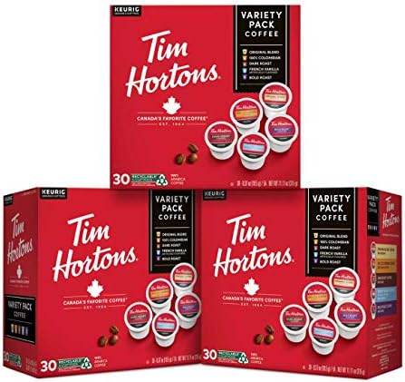 Tim Hortons Coffee Variety Pack, Single-Serve K-Cup Pods Compatible with Keurig Brewers, 90ct K-Cups Total, Red by TimHortons