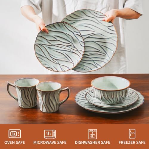 Ceramic Dinnerware Sets for 6, 24 pcs Plates and Bowls Sets, Reactive Glaze Ceramic Dish Set, Scratch Resistant, Microwave & Dishwasher Safe, Highly Chip and Crack Resistant Dishware sets, Misty Gray - Image 3