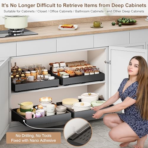 Fokyfok Pull out Cabinet Organizer,11"-16"W,17"-24"D,Expandable,Adhesive - Image 4