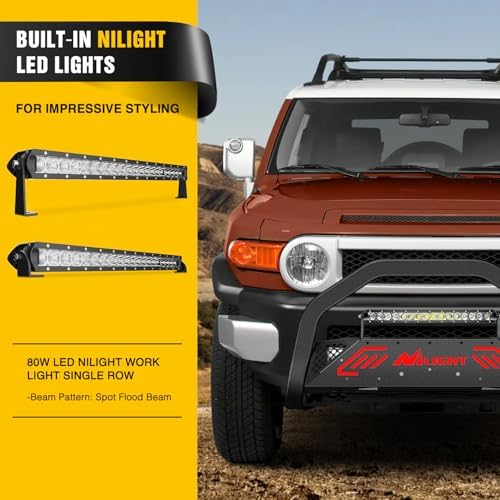 Nilight Bull Bar with Light Bar for Toyota FJ Cruiser 2007-2014 | Includes License Plate Hole Brush Guard, Front Bumper Push Bar w/Grille Skid Plate Light Mount - Image 4