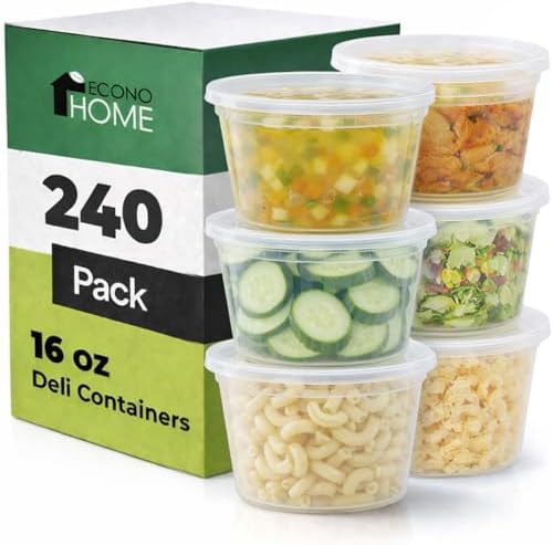 EconoHome Clear Deli Containers with Lids - 240-Pack, 16oz Plastic Containers with Lids for Food Storage, Meal Prep, Leftover, Restaurant Business, Takeout - Fridge, Microwave & Freezer-Safe by EconoHome