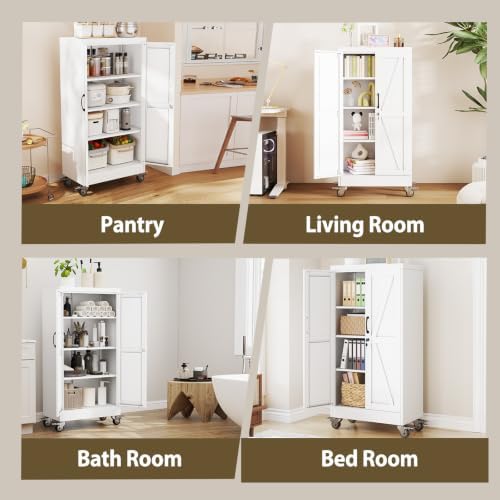 Metal Storage Cabinets with Wheels, Steel Tool Cabinets Lock Door and 3 Adjustable Shelves for Home Office, Garage, Kitchen (White, 47.2" H) - Image 7