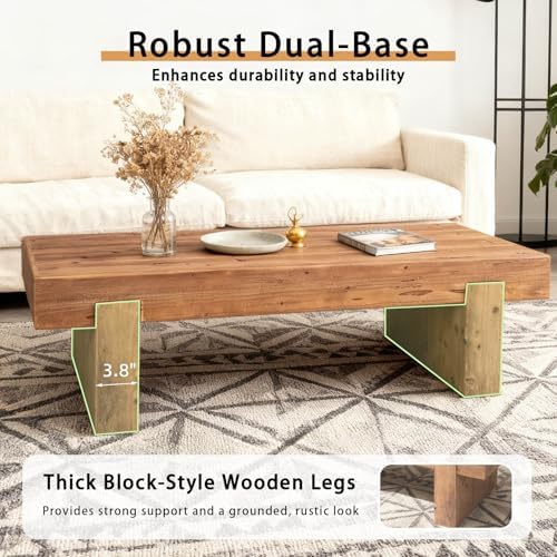 Rustic Wooden Coffee Table for Living Room Mid Century Modern Coffee Table - Image 6