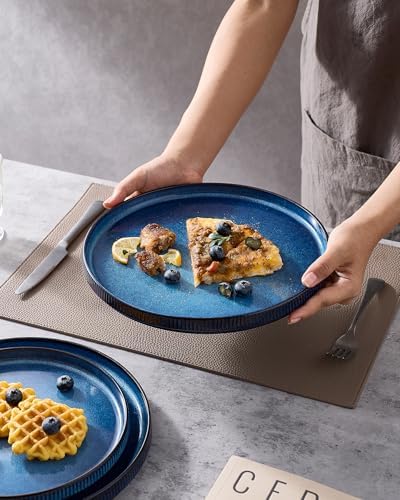 famiware Star Salad Plates for 6, 8 inches Plate Set, Stoneware Dinnerware, Small Dinner Plates for Dessert, Salad, Appetizer, Nebulas Blue (Pack of 2) - Image 2
