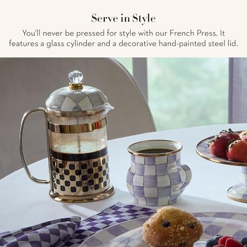 MACKENZIE-CHILDS Coffee French Press, Gray-and-White Sterling Check - Image 2