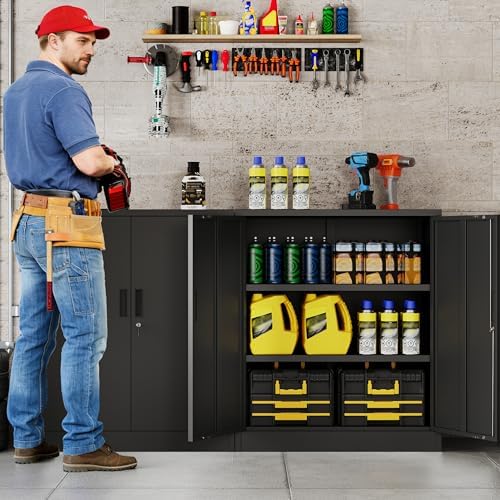 CJF Metal Storage Cabinet, 36" H Locking Storage Cabinet with Shelves and Doors, Metal Cabinets for Home Office, Garage, Utility Room and Basement (Black) - Image 3