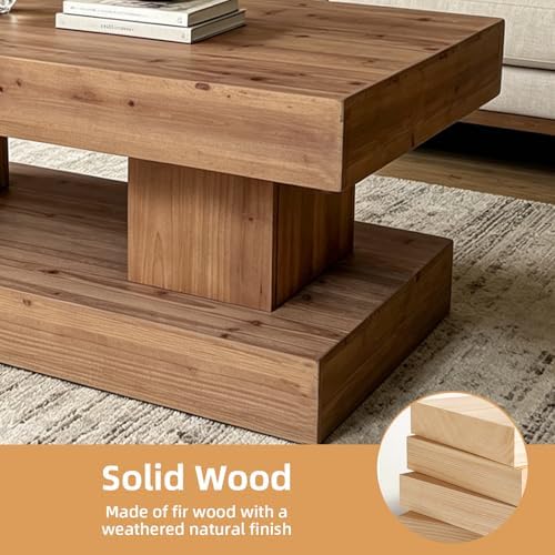 Rustic Solid Wood Coffee Table for Living Room, Big Rectangle Coffee Table - Image 4