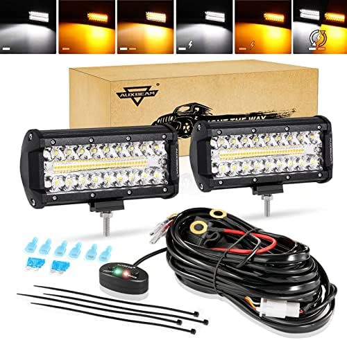 Auxbeam 7 Inch LED Pod Lights, 6 Modes Dual-Color Spot Flood Combo Beam by Auxbeam