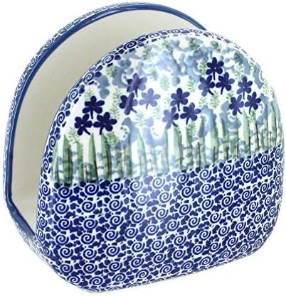 Blue Rose Polish Pottery - Blue Brienna Napkin Holder - 5" x 5" - Ceramic Napkin Holders, Decorative Dining Table Accessories by BlueRosePottery