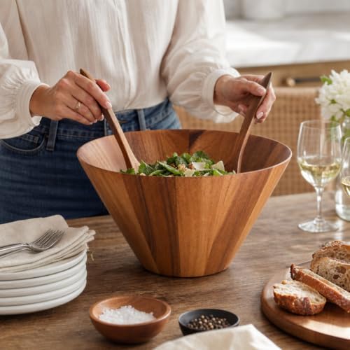 Arthur Court Acacia Wood Serving Bowl - Large Straight Side Salad Bowl for Fruits and Snacks - 12" Diameter x 7.5" Tall - Image 4