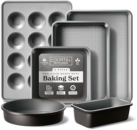 Country Kitchen Nonstick Stackable Bakeware Set - Durable, Easy Release Baking Set, Black, 6 Pcs by CountryKitchen