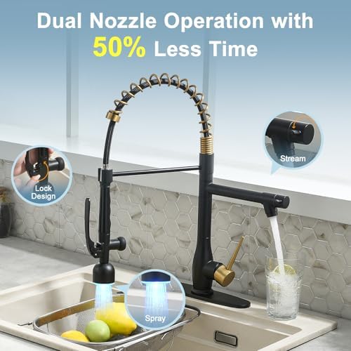 GIMILI Black Gold Kitchen Faucet with LED Light and Pull Down Sprayer - Image 4