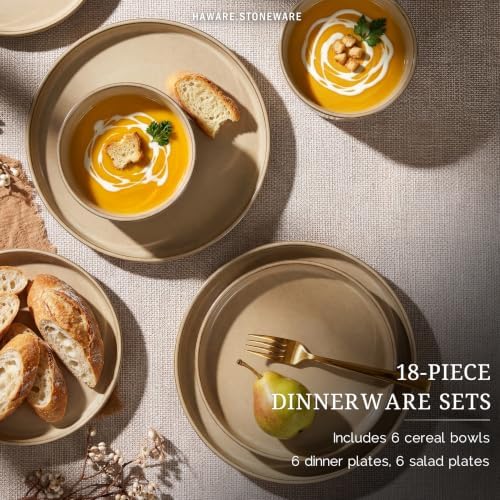 HaWare Dinnerware Sets, Plates and Bowls Set for 6, Reactive Dune Khaki - Image 3