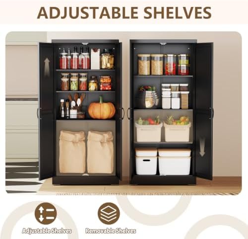 Black Metal Storage Cabinet, 63" Kitchen Pantry Cabinets for Office - Image 4