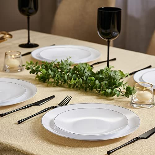 PLASTICPRO 32 Piece Combo Plates Set includes 16-7'' inch Plate & 16-10'' inch Plates White Plates with Silver Rim Plastic PartyPlate Premium heavyweight Elegant, Disposable, Tableware, Dishes, - Image 3