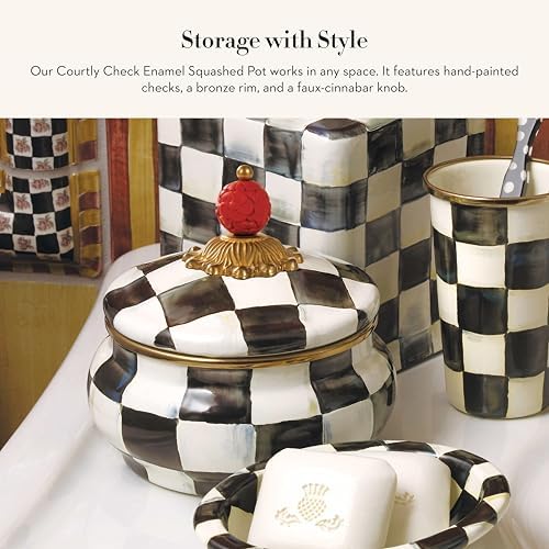 MACKENZIE-CHILDS Enamel Squashed Pot, Black-and-White Courtly Check - Image 2
