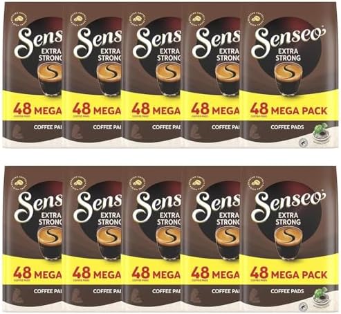Senseo Extra Strong Dark Roast Coffee Pods, 48 Count (Pack of 10) - Single Serve Coffee Pods Bulk Pack for Senseo Coffee Machine - Compostable Coffee Pods for Hot or Iced Coffee, Cold Brew Coffee by Senseo