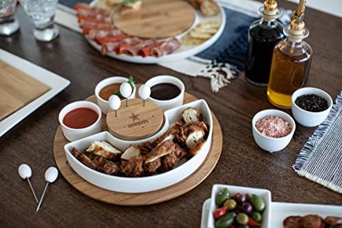 PICNIC TIME NFL Symphony Appetizer Serving Tray Set, Party Platter Set, Appetizer Plate, (Bamboo & White Ceramic) - Image 3