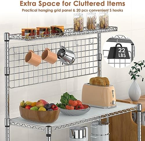 Bakers Rack with Storage & Wheels, 42In Microwave Stand Kitchen Shelves - Image 5