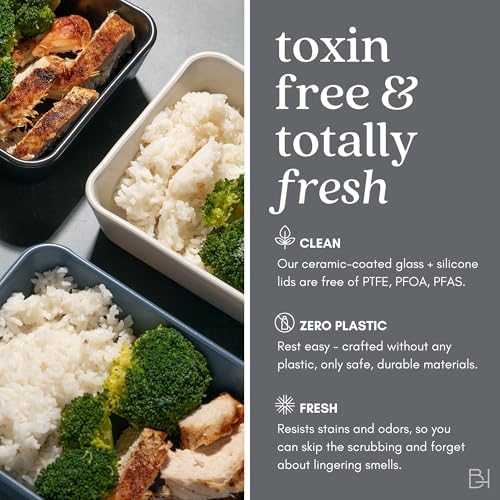 Glass Food Storage Container & Lid, 5-Cup Square, Crema - Image 3