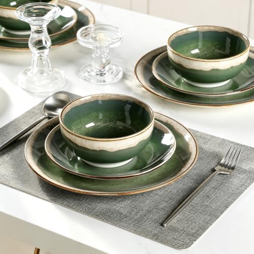 Sweejar 12 Pieces Ceramic Dinnerware Sets for 4, Moss Green - Image 3