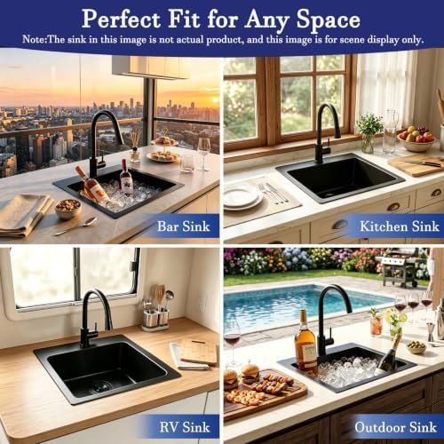 VAPSINT 13x15 Inch Black Drop In Bar Sink, Single Bowl Top Mount Handmade Gunmetal Black Wet Bar Prep RV Sink, 16 Guage Stainless Steel Outdoor Small Kitchen Sinks with Grid & Drain Strainer - Image 2