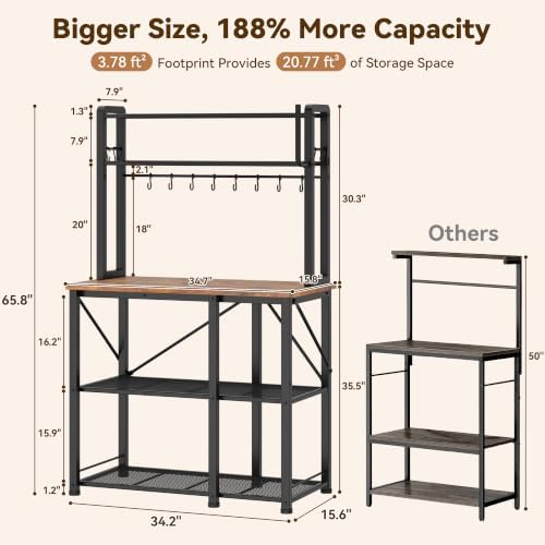 YASONIC Coffee Bar, Bakers Rack with Storage, 34.7 Inches Microwave Stand - Image 3