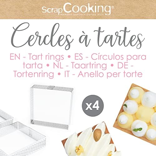 ScrapCooking - 4 Perforated Square Tart Circles - Individual Pie Frames 8 x 8 cm - Stainless Steel Baking Frame Moulds - Uniform Baking - Pastry Accessories for Cake Dessert - 1324 - Image 2