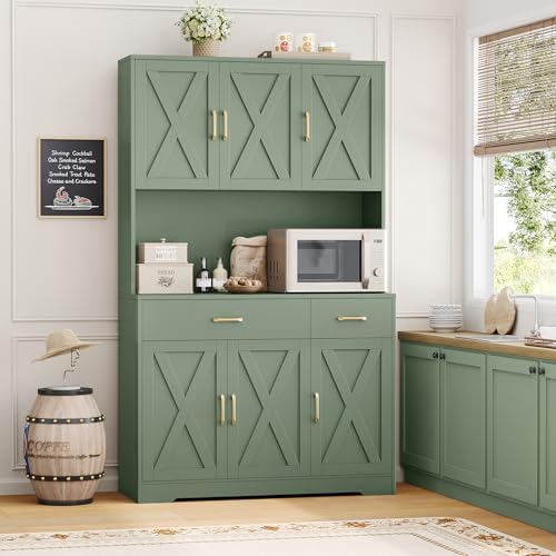HOSTACK 71"H Kitchen Pantry Storage Cabinet, Farmhouse Hutch Cabinet, Green - Image 2