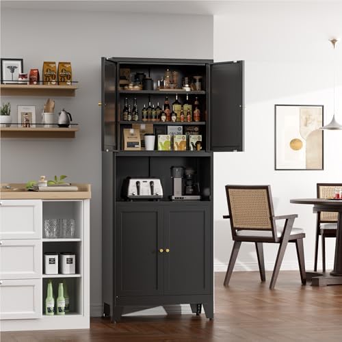 COFaR 69" Pantry Cabinet,Metal Storage Cabinet with Doors and Shelves,Black - Image 2