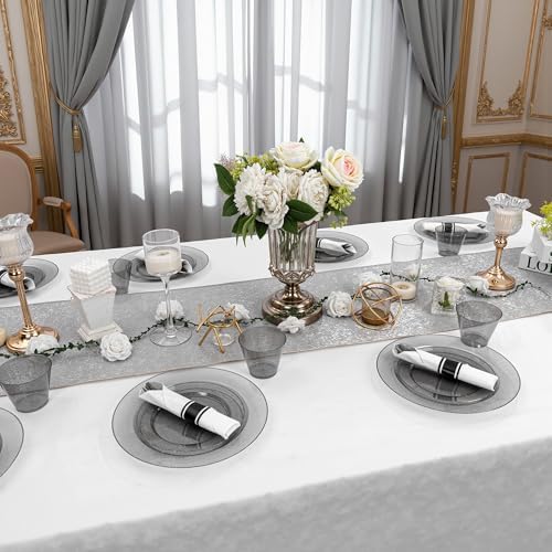 DaYammi 350PCS Black Glitter Plastic Dinnerware Set for 50 Guests - Image 6