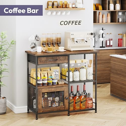SWTYMIKI 33.31''x14.25'' Coffee Bar Cabinet - Large Farmhouse Coffee Stand Station Multi-Purpose Buffet Sideboard Cabinet with Drawers - Kitchen Bar Table for Living Room, Small Space, Espresso - Image 4