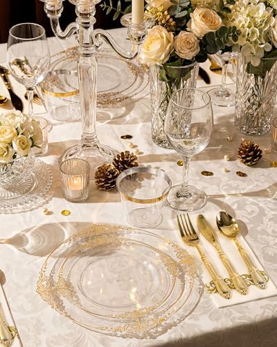 Morejoy 350PCS Clear and Gold Plastic Plates,Clear Plastic Dinnerware Set - Image 3