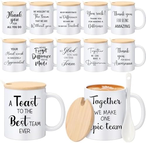 12 Pcs Thank You Coffee Mugs 12oz Ceramic Cups with Lid Spoon by Ferrochef