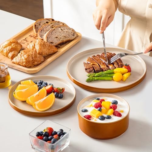 vancasso ONION Ceramic Plates and Bowls Sets, 24 Pieces Grey Dinnerware Sets for Kitchen, Reactive Glaze Dishes Set for 8, Dishwasher and Microwave Safe - Image 5