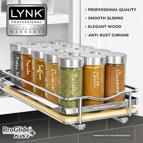 LYNK PROFESSIONAL® Élite™ Pull Out Spice Organization for Cabinets - 6-3/8 inch Wide – Spice Rack for Inside Cabinets – Wood/Chrome - Sliding Spice Rack Organizer for cabinet – Spice Rack - 1 Tier - Image 2