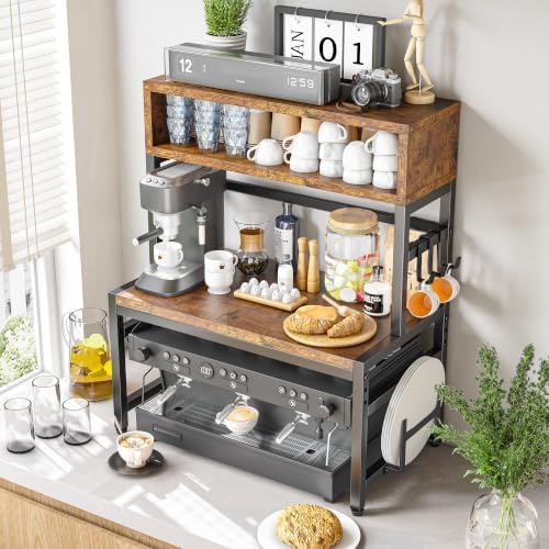 EnHomee 4-Tier Microwave Stand for Countertop Storage, Brown - Image 5