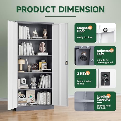 Letaya Metal Garage Storage Cabinets with Lock Door and Adjustable Shelves, Steel Tool Cabinets for Home,Office,Warehouse Organisieren (Gery White, 71" H) - Image 6